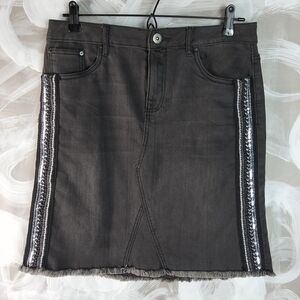 BACCINI Black Jean Skirt Wmns Sz 6 Denim 5 Pocket Sequins Bling Frayed BohoCore